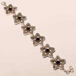 【送料無料】ブレスレット　アクセサリ―　シルバーソリッドブラスカットサファイアトルコブレスレット925 silver and solid brass cut sapphire cz turkish bracelet te00924