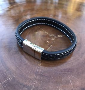 【送料無料】ブレスレット　アクセサリ―　ブラックステンレスバックルクラスプブレスレット