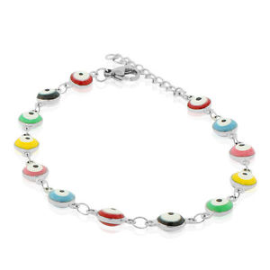 【送料無料】ブレスレット　アクセサリ―　ステンレススチールマルチカラーリンクチェーンブレスレットstainless steel multicolor evil eye protection link chain adjustable bracelet 12,735円