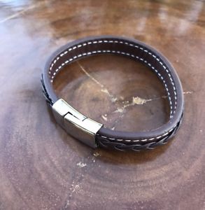 【送料無料】ブレスレット　アクセサリ―　ブラウンステンレスバックルクラスプブレスレット