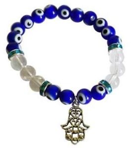 【送料無料】ブレスレット　アクセサリ―　ファティマクリア8mm evil eye clear quartz with fatima hand