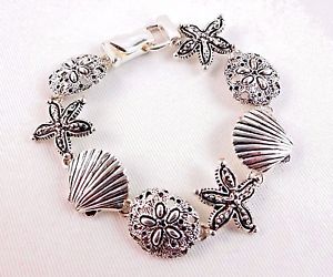 【送料無料】ブレスレット　アクセサリ―　ヒトデホタテガイカシパンウニアイコンseashore bracelet starfish scallop sand dollar silver base metal icon collection
