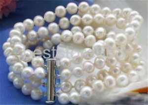 【送料無料】ブレスレット　アクセサリ―　4row 8mm7584row 758 8mm white round freshwater cultured pearl bracelet