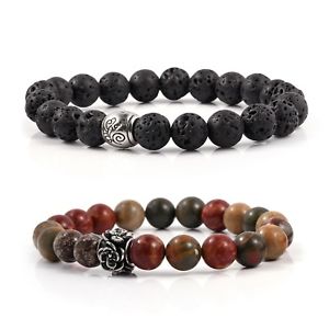 【送料無料】ブレスレット　アクセサリ―　ステンレスmultiジャスパー2ブレスレットcttw 285セット stainless steel beads multi jasper, lava set of 2 bracelet cttw 285