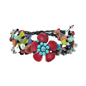 【送料無料】ブレスレット　アクセサリ―　ボヘミアンアカサンゴマルチカラーブレスレットboho red coral flower multicolor stones pull bracelet