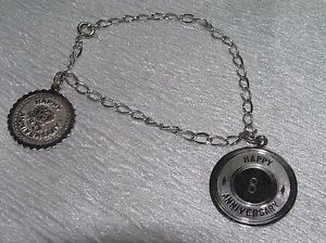 【送料無料】ブレスレット　アクセサリ―　ヴィンテージsilvertoneオープンリンクw2スターリングチャームブラチvintage dainty silvertone open link w two sterling silver anniversary charm brac