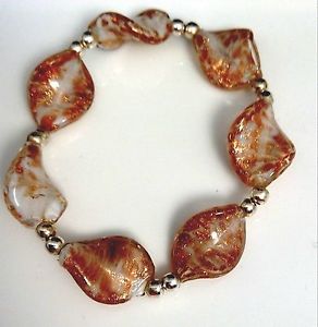 【送料無料】ブレスレット　アクセサリ―　シルバービーズツイストフレークストレッチブレスレットdecorative silver bead and twisted copper flake stretch bracelet
