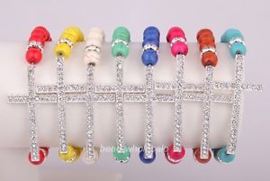 【送料無料】ブレスレット　アクセサリ―　クリスタルシルバークロスブレスレットファッションブレスレットファッションビーズsideway crystal silver cross braceletfashion braceletsfashion beaded jewelry
