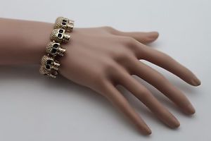 【送料無料】ブレスレット　アクセサリ―　ファッションジュエリーブレスレットゴールドハロウィーンwomen elastic fashion jewelry wrist bracelet gold metal skulls charm halloween