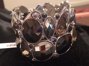 【送料無料】ブレスレット　アクセサリ―　マルチストレッチブレスレットゴールドmultijeweled cuff stretch bracelet gold, crystal and smoke stone nwt
