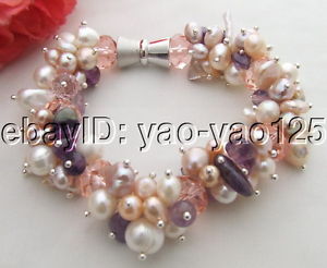 【送料無料】ブレスレット　アクセサリ―　マルチカラーパールクリスタルアメジストブレスレットmulti color pearl crystal amethyst bracelet