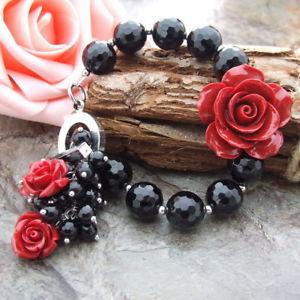 【送料無料】ブレスレット　アクセサリ―　ラウンドオニキスフラワーブレスレットge021213 8 round onyx flower bracelet