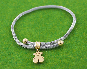 【送料無料】ブレスレット　アクセサリ―　レディーススチールクリスタルチェーンクマメッシュブレスレットladies br1073 steel crystal set chain mesh bracelet with bear charm