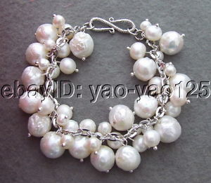 【送料無料】ブレスレット　アクセサリ―　12mmホワイトkeshiパール12mm white keshi pearl bracelet