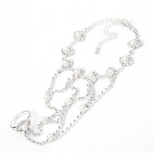 【送料無料】ブレスレット　アクセサリ―　プラークアルジェントクリスタルブレスレット5xplaque argent cristal strass perle perles doigt anneau bracelet chaine lq2g4