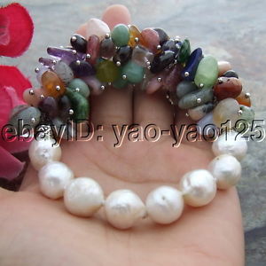 【送料無料】ブレスレット　アクセサリ―　ホワイトパールマルチカラーブレスレットs111115 8 white keshi pearl multi color agate bracelet
