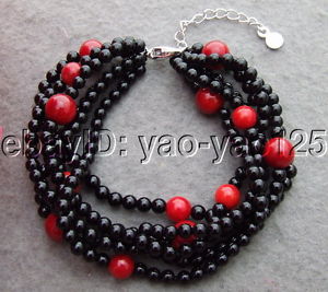 【送料無料】ブレスレット　アクセサリ―　オニキスブレスレット6 strands red coral onyx bracelet