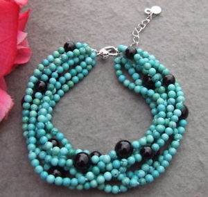 【送料無料】ブレスレット　アクセサリ―　ターコイズオニキスブレスレット6 strands blue turquoise onyx bracelet