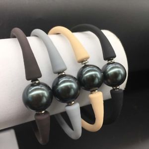 【送料無料】ブレスレット　アクセサリ―　タヒチシェルブレスレットシリコンゴムステンレススチールポストtahiti sea shell pearl bracelet silicon rubber stainless steel post adjustable