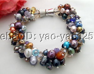 【送料無料】ブレスレット　アクセサリ―　マルチカラーパールクリスタルブレスレットmulti color pearl crystal bracelet