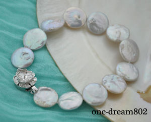 【送料無料】ブレスレット　アクセサリ―　8 15mmコイン8 15mm coin white freshwater pearl bracelet
