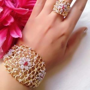 【送料無料】ブレスレット　アクセサリ―　ftcbu64ジルコンルビーブレスレットコンボftcbu64 zircon studded ruby shade fashion ring and bracelet, combo for gift