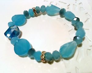 【送料無料】ブレスレット　アクセサリ―　ガラスラインストーンビーズハンドメイドストレッチブレスレット listingblue glass and rhinestone beaded handmade stretch bracelet