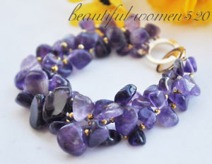 【送料無料】ブレスレット　アクセサリ―　アメジストオリジナルブレスレットインチz4941 3strands nature amethyst stone original bracelet 8inch