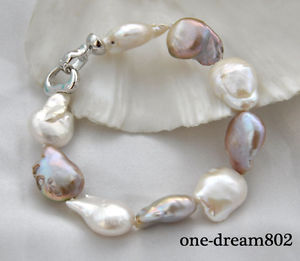 【送料無料】ブレスレット　アクセサリ―　バロックパールブレスレット8 19mm baroque white purple reborn keshi pearl bracelet