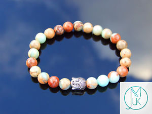 【送料無料】ブレスレット　アクセサリ―　アクアテラジャスパーブレスレットヒーリングbuddha aqua terra jasper natural gemstone bracelet 69 elasticated healing