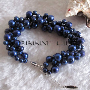 【送料無料】ブレスレット　アクセサリ―　ブレスレットラウンド7585 49mm navy freshwater pearl bracelet round u