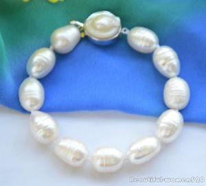 【送料無料】ブレスレット　アクセサリ―　ホワイトライスパールブレスレットインチ14mm nature white rice freshwater pearl bracelet 8inch z6329