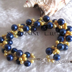【送料無料】ブレスレット　アクセサリ―　ゴールドネイビーマルチカラーブレスレット7585 49mm gold navy multi color freshwater pearl bracelet u