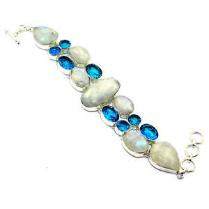 【送料無料】ブレスレット　アクセサリ―　トパーズブレスレットsz 75rainbow moonstone blue topaz bracelet jewelry gold ethnic jewelry sz 75