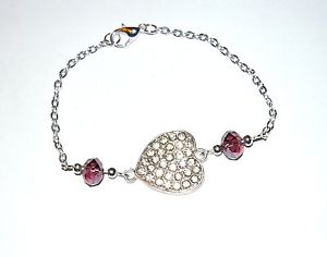 【送料無料】ブレスレット　アクセサリ―　パープルハートハートセンターチェーンブレスレットpurple heart pretty fine chain bracelet with a sparkly heart centre