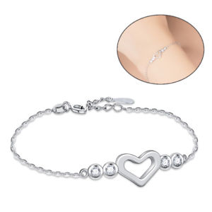 【送料無料】ブレスレット　アクセサリ―　スターリングシルバーラウンドクリアハートペンダントチェーンブレスレットcharm 925 sterling silver round clear cz heart pendant chain bracelet womens