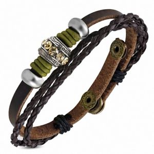 【送料無料】ブレスレット　アクセサリ―　ブレスレットブラウンレザーバリトパーズbracelet brown leather and strings pearls of bali gem topaz