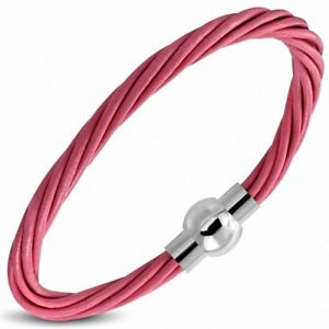 【送料無料】ブレスレット　アクセサリ―　ブレスレットレザーピンクbracelet leather braided pink magnetic closure 21 cm