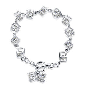 【送料無料】ブレスレット　アクセサリ―　ブレスレットシルバージルコンクリアスクエアwoman bracelet hand chain silver square with clear zircon gift de