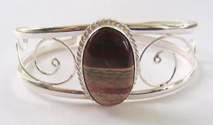 【送料無料】ブレスレット　アクセサリ―　ハンドメイドスターリングシルバージャスパーカフブレスレットhandmade 925 sterling silver gemstone cuff bracelet in renbow jasper se429