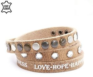 【送料無料】ブレスレット　アクセサリ―　ブレスレットラインストーンリベットreal leather bracelet wraparound rhinestone rivets love hope hapiness 60 cm 103