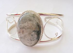 【送料無料】ブレスレット　アクセサリ―　ハンドメイドスターリングシルバーカフブレスレットhandmade 925 sterling silver gemstone cuff bracelet in dumortie adjustable 249
