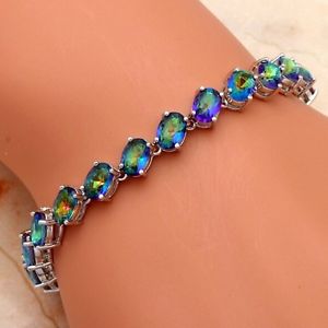【送料無料】ブレスレット　アクセサリ―　オーバルカットトパーズホワイトブレスレットoval cut rainbow topaz white gold plated bracelet