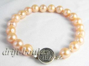 【送料無料】ブレスレット　アクセサリ―　9mmシルバーブレスレットピンク9mm pink round freshwater pearl silver bracelet