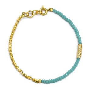 【送料無料】ブレスレット　アクセサリ―　アクアｋイエローゴールドメッキビーズブレスレットhammered aqua chalcedony gemstone 22k yellow gold plated beaded bracelets