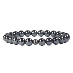 【送料無料】ブレスレット　アクセサリ―　ヘマタイトスターリングシルバービーズブレスレットhematite natural stone and sterling silver bead bracelet 8mm free shipping