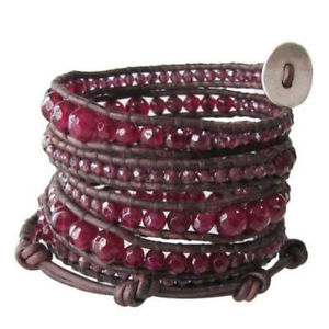 【送料無料】ブレスレット　アクセサリ―　ファッションレザーチェーンビーズハートハンドメイドラップfashion 48mm natural agate 5 wrap on leather chain beaded heart handmade