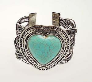 【送料無料】ブレスレット　アクセサリ―　チベットシルバーターコイズハートカフブレスレットtibetan silver turquoise heart cuff bracelet