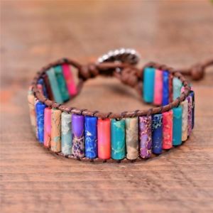 【送料無料】ブレスレット　アクセサリ―　ユニークチューブビーズブレスレットハンドメイドunique tube shape natural beaded single leather wrap bracelets handmade jewelry