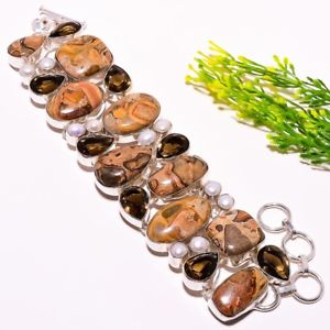 【送料無料】ブレスレット　アクセサリ―　leopardskinジャスパーブレスレット78 sb732leopardskin jasper, smoky topaz gemstone fashion jewelry bracelet 78 sb732